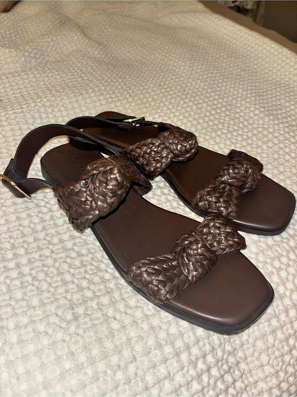 Braided Flat Sandals in Brown